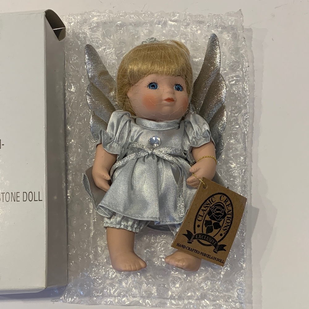 Platinum Birthstone Silver Angel Doll Vintage 6.5” New NWT in box